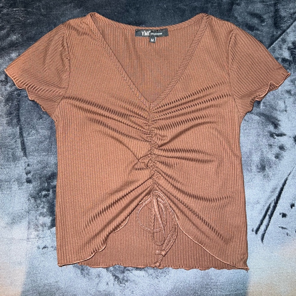 YMI Collections Brown Scrunch Top